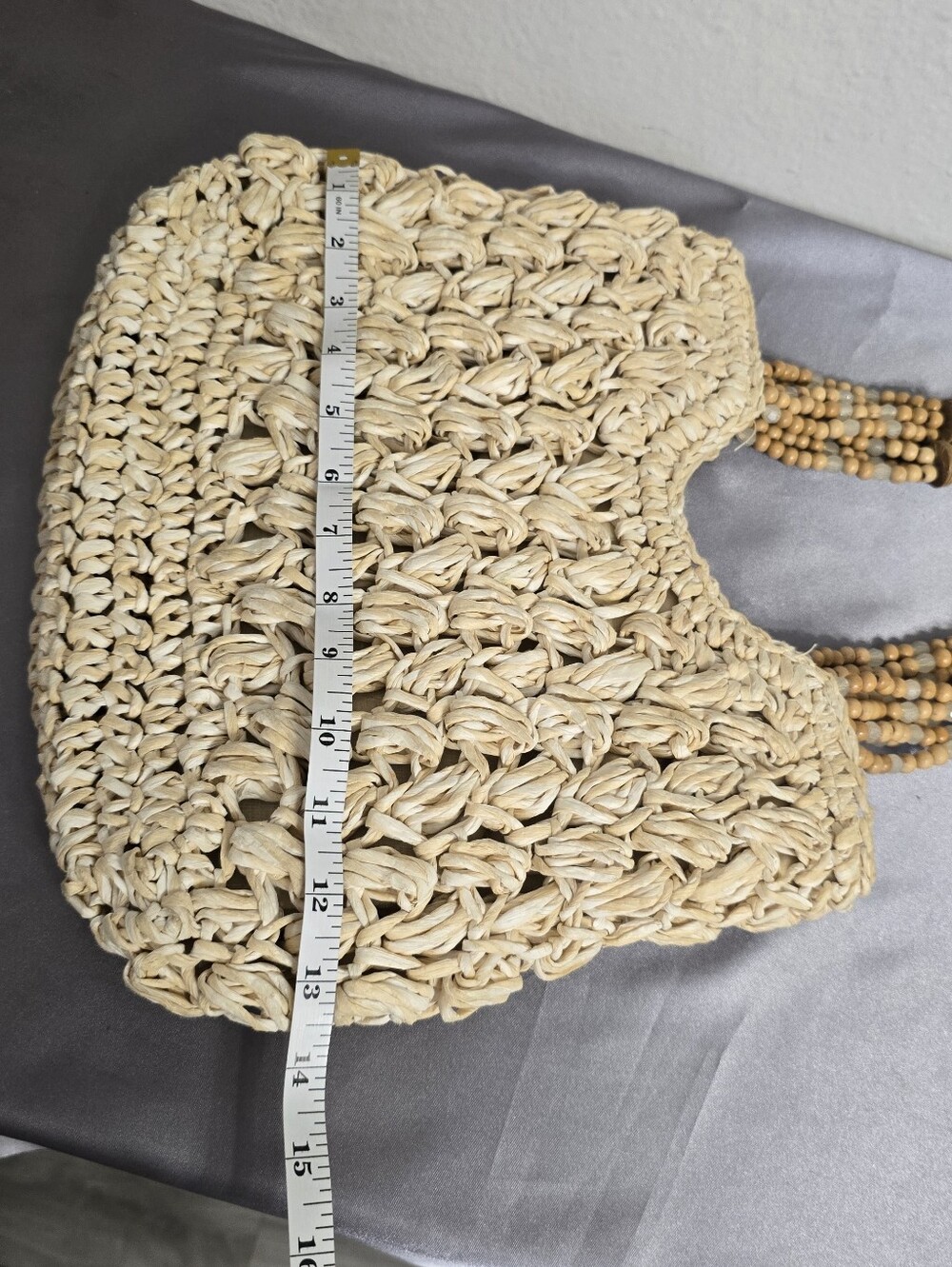 Cappeli Woven Natural Raffia Tote Bag with Beaded Handles - Picture 5 of 10